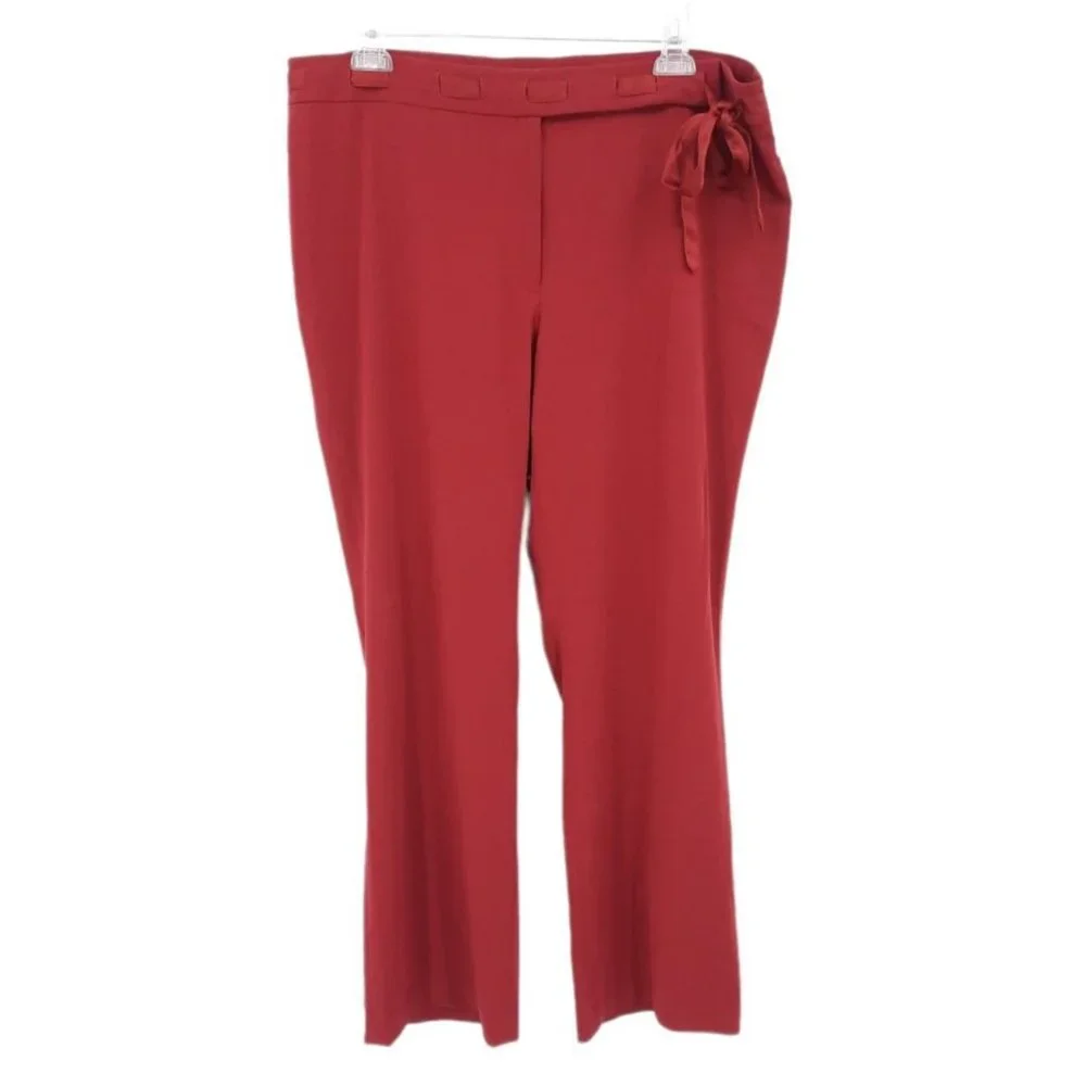 VTG 90s Apostrophe Burgundy High Rise Satin Ribbon Belt Bow Tie Dress Pants 18 - Picture 4 of 12